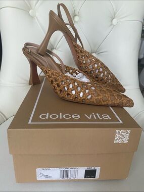 😍Dolce Vita Gloria Natural Woven Slingback Heels 9!